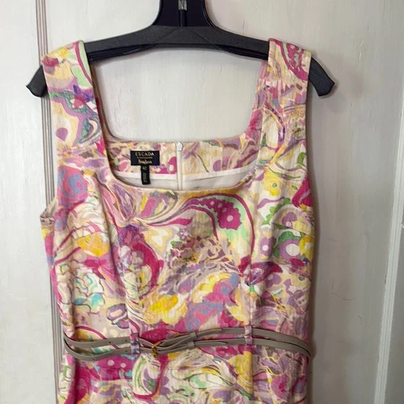 Escada Colorful Paisley Sleeveless Belted Dress 42 or 12 - Picture 2 of 16